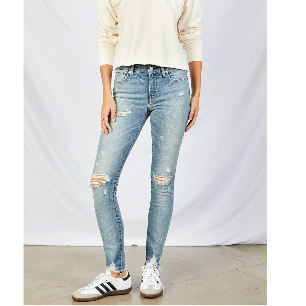 Etica Womens Lily Mid Rise Skinny Distressed Denim Jeans Size 25